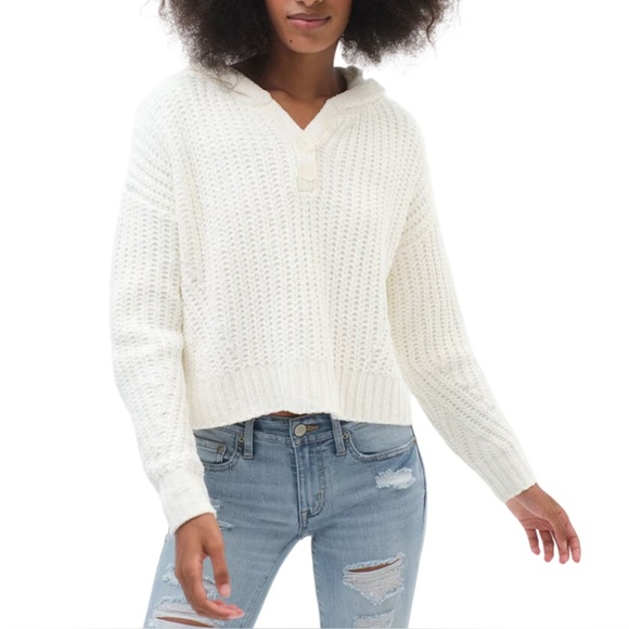 Aeropostale Chenille Henley Hoodie Cream XL Cozy Soft Pullover Sweater - Picture 1 of 10